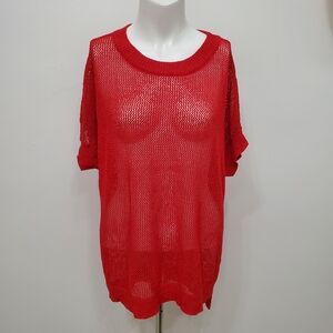 Red Knit Beach Cover Up Top 1pc